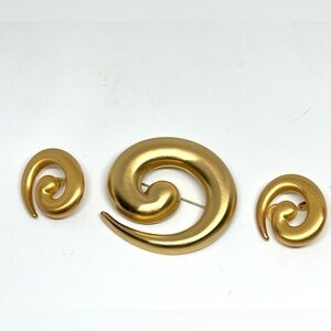 Vintage 1980s Monet Swirl Brooch & Earrings